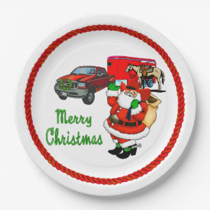 Assiettes En Carton Western Rodeo Cowboy Truck Trailer Père Noël Noël