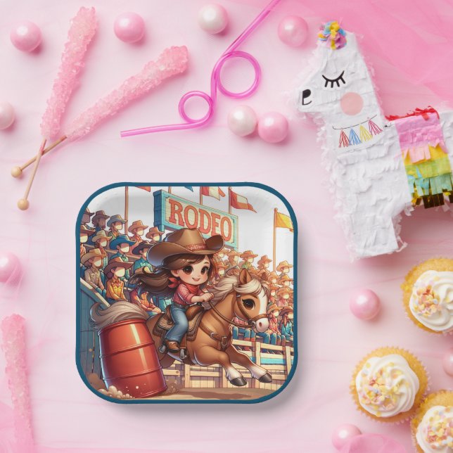 Assiettes En Carton Western Rodeo Cowgirl Barrel Racing (Fête)