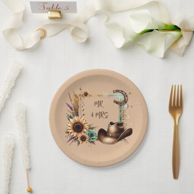 Assiettes En Carton Western Rustic Mariage Mr & Mrs 7 inch Party (Mariage)