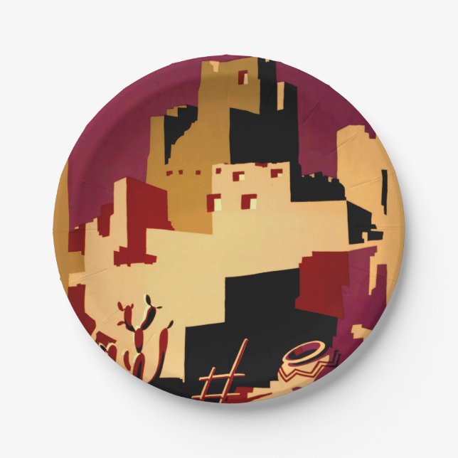 Assiettes En Carton Western Southwest Pueblo WPA National (Devant)