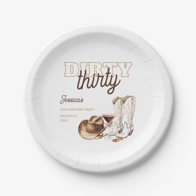 Assiettes En Carton Western White Dirty Thirty 30th Birthday Party (Devant)