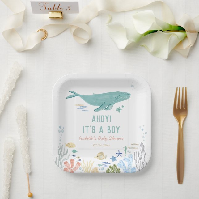 Assiettes En Carton Whale Ahoy C'est un Baby shower garçon (Mariage)