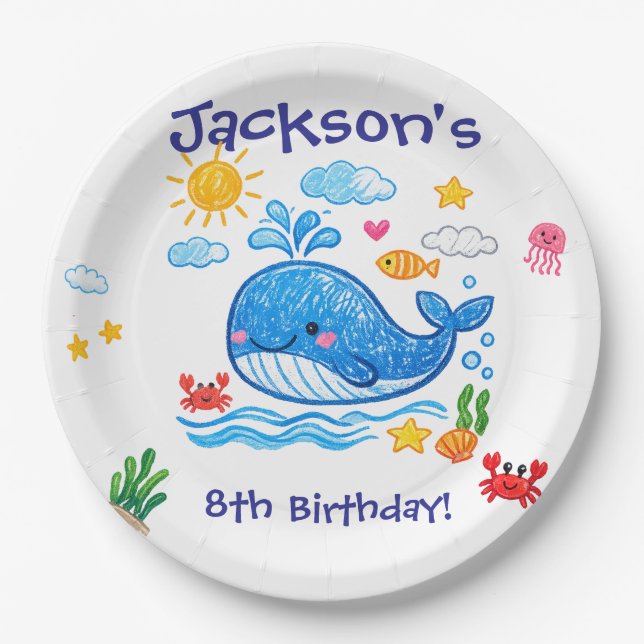 Assiettes En Carton Whale Theme Summer Kids Birthday Party (Devant)