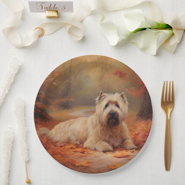 Assiettes En Carton Wheaten Terrier dans les feuilles d'automne automn (Mariage)