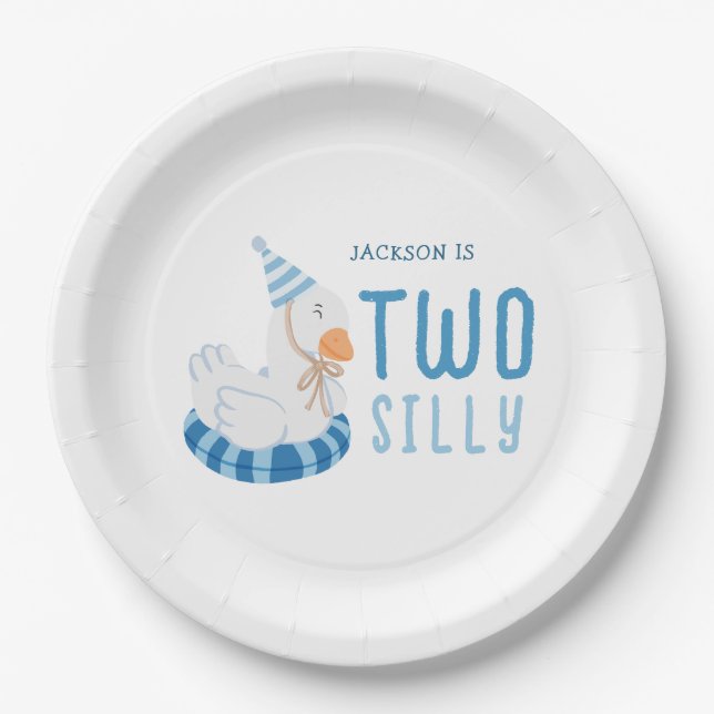 Assiettes En Carton Whimsical Blue One Silly Goose Premier anniversair (Devant)