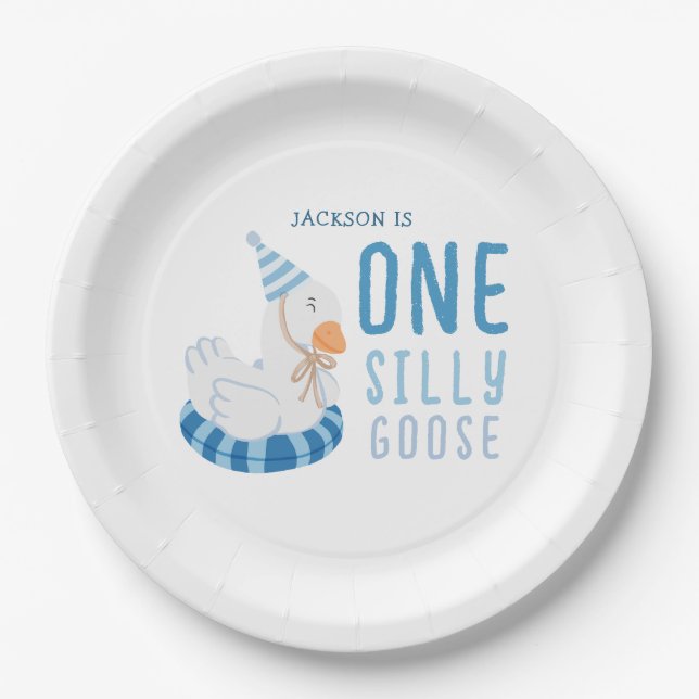 Assiettes En Carton Whimsical Blue One Silly Goose Premier anniversair (Devant)