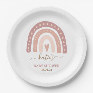 Assiettes En Carton Whimsical Blush rose arc-en-ciel Baby shower fille