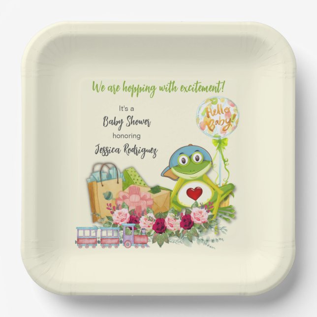 Assiettes En Carton Whimsical Boy Frog Baby shower personnalisé (Recto)