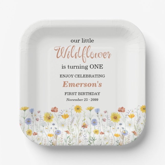 Assiettes En Carton Whimsical Colorful Wildflower 1st Birthday Party (Recto)