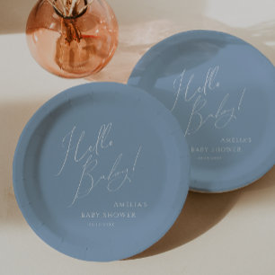 Assiettes En Carton Whimsical Dusty Bleu Bonjour bébé! Baby shower
