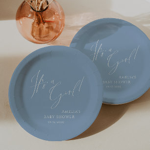 Assiettes En Carton Whimsical Dusty Blue C'est une fille ! Baby shower