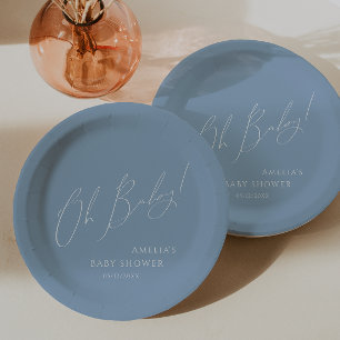 Assiettes En Carton Whimsical Dusty Blue Oh Baby ! Baby shower