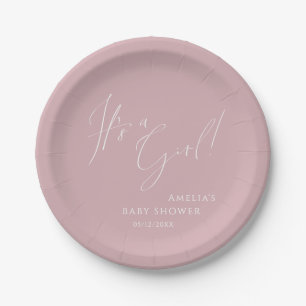 Assiettes En Carton Whimsical Dusty Rose C'est une fille ! Baby shower