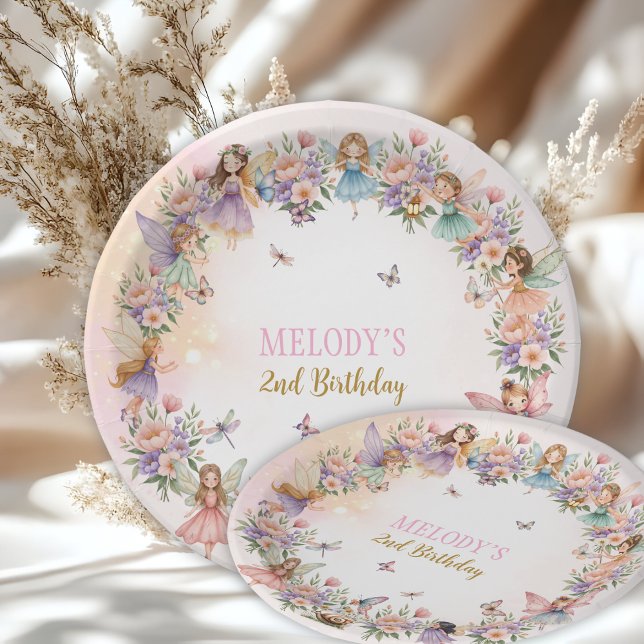 Assiettes En Carton Whimsical flower fairy garden 2nd birthday  (Créateur téléchargé)