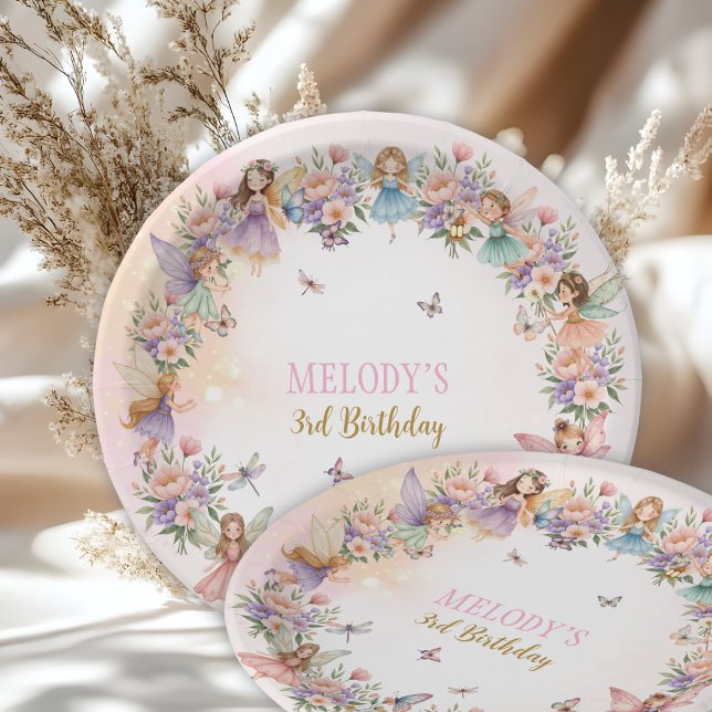 Assiettes En Carton Whimsical flower fairy garden 3rd birthday  (Créateur téléchargé)
