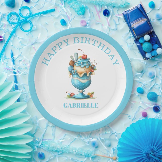Assiettes En Carton Whimsical Fun Teal Birthday  (Fête)