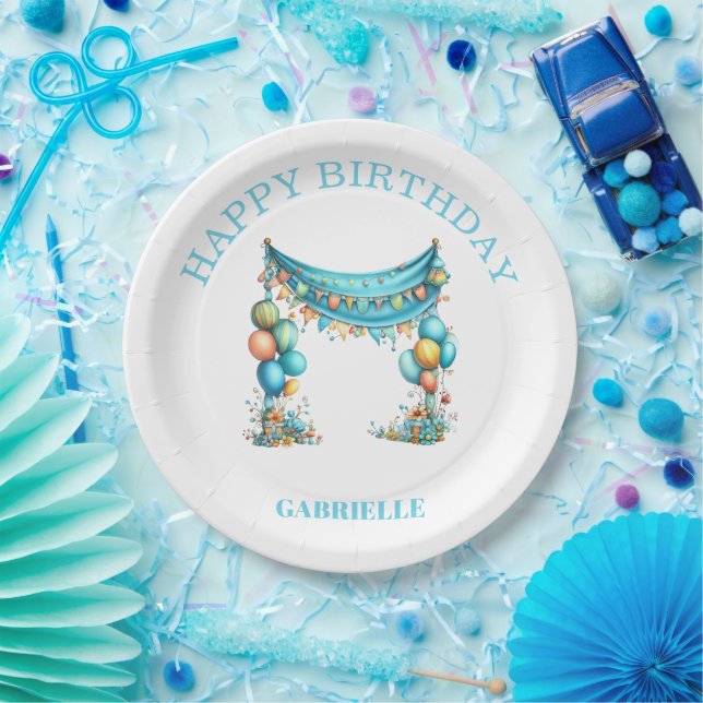 Assiettes En Carton Whimsical Fun Teal Birthday  (Fête)