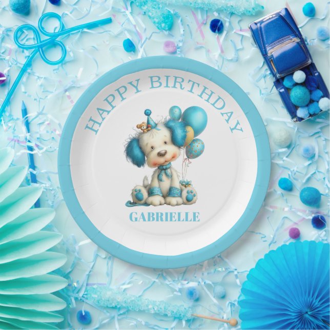 Assiettes En Carton Whimsical Fun Teal Birthday  (Fête)