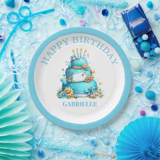 Assiettes En Carton Whimsical Fun Teal Birthday  (Fête)