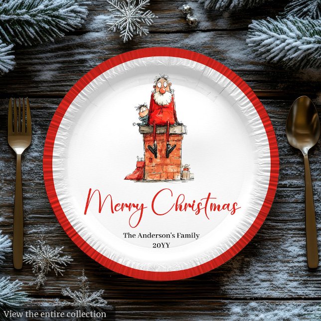 Assiettes En Carton Whimsical Funny Santa Custom Holiday Plates (Whimsical Funny Santa Custom Holiday Plates)