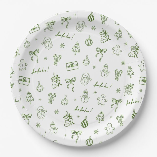 Assiettes En Carton Whimsical Hand Drawn Doodle Green (Devant)
