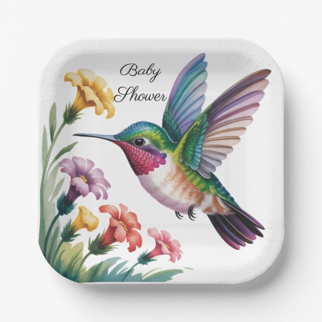 Assiettes En Carton Whimsical Hummingbird Floral Baby Shower (Recto)