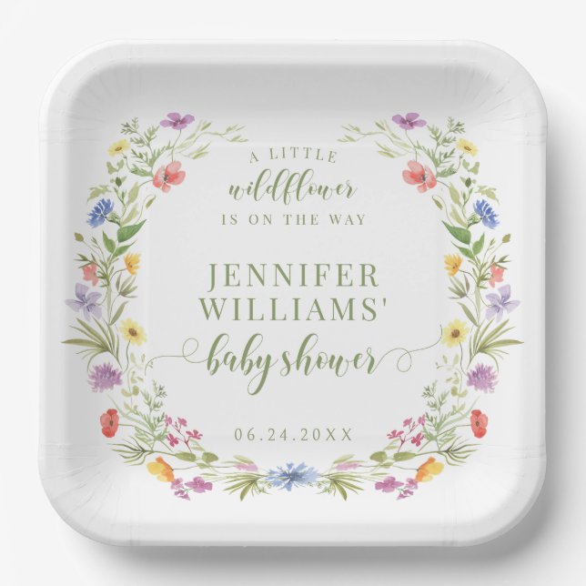 Assiettes En Carton Whimsical meadow fleur sauvage boho Baby girl douc (Recto)