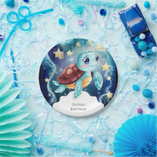 Assiettes En Carton Whimsical Ocean sous-marine Tortue Anniversaire
