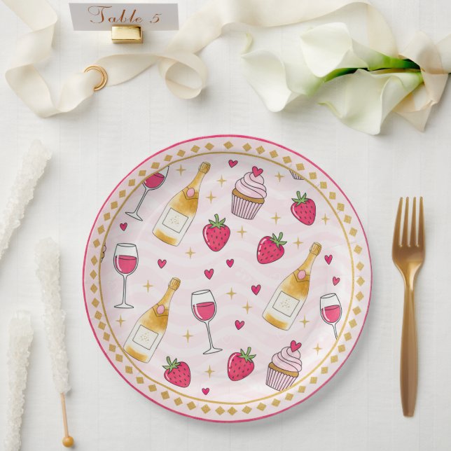 Assiettes En Carton Whimsical Pink Strawberry (Mariage)