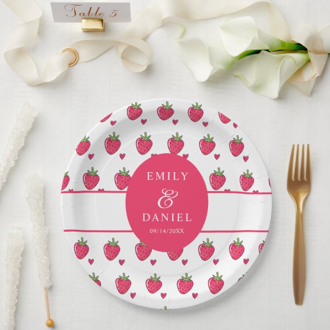 Assiettes En Carton Whimsical Pink Strawberry Wedding (Mariage)