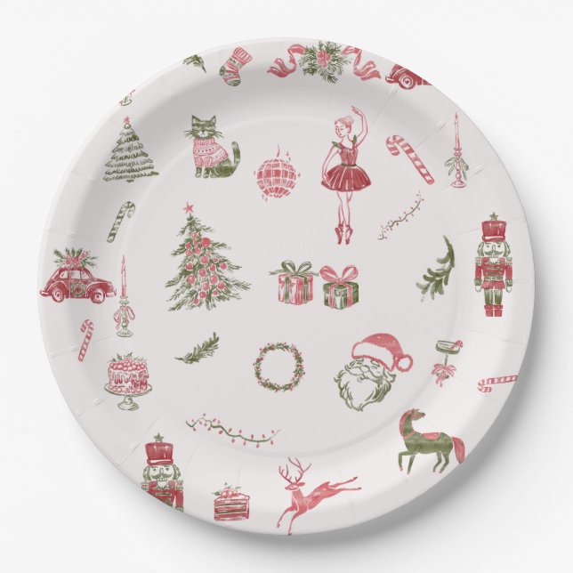 Assiettes En Carton Whimsical Red Christmas Baby Shower Paper Plates (Devant)