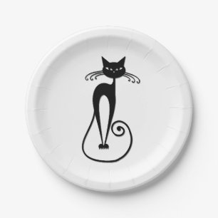 Assiettes En Carton Whimsical Skinny Chat noir