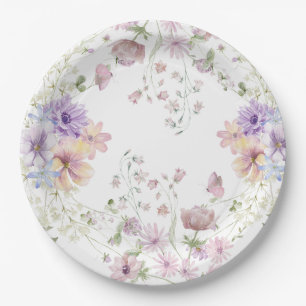 Assiettes En Carton Whimsical Soft Fleur sauvage Cottage Jardin Mariag