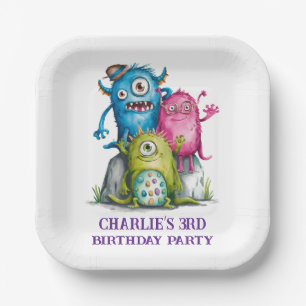 Assiettes En Carton Whimsical Watercolor Monsters Fête d'anniversaire 