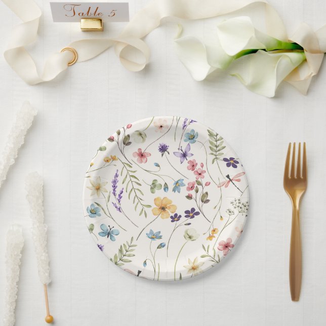 Assiettes En Carton Whimsical Wildflowers Meadow Wedding  (Mariage)