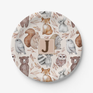 Assiettes En Carton Whimsical Woodland Animaux Monogrammes