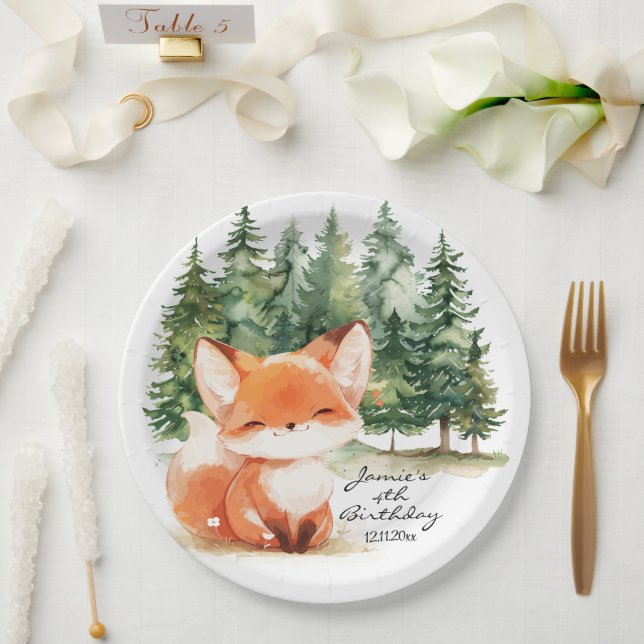 Assiettes En Carton Whimsical Woodland Baby Fox 4e anniversaire (Mariage)