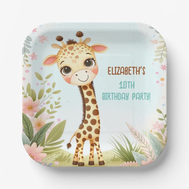 Assiettes En Carton Whimssical Cute Giraffe Anniversaire (Recto)