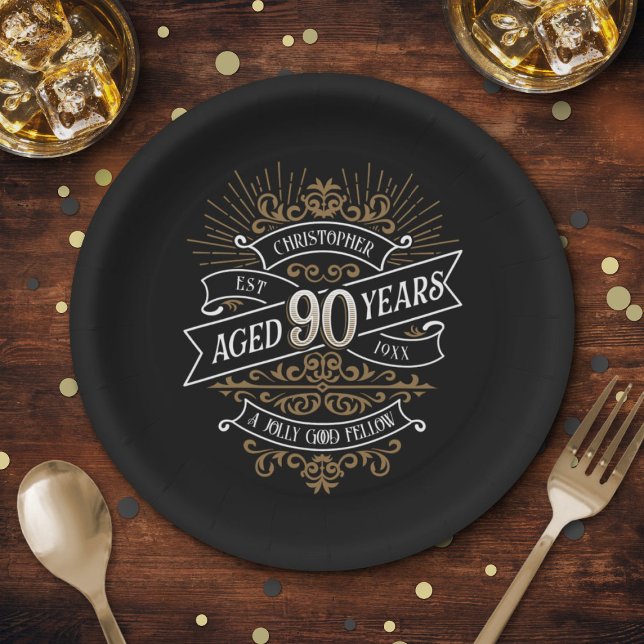 Assiettes En Carton Whiskey Mens Funny 90e anniversaire (Créateur téléchargé)