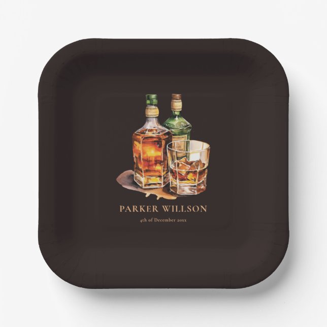 Assiettes En Carton Whisky Homme's Birthday Personnalisé (Recto)