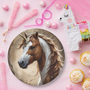 Assiettes En Carton Whispers De L'Imaginaire Brown Et Blanc Unicorn,