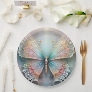Assiettes En Carton Whispers of Color : Pastel Fractal Butterfly Dream