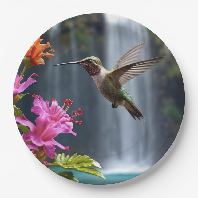 Assiettes En Carton "Whispers of Nature : Hummingbird, Cascade (Devant)