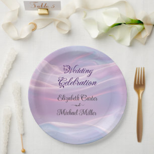 Assiettes En Carton Whispers of Silk : Dreamy Pastel Waves Pink Blue