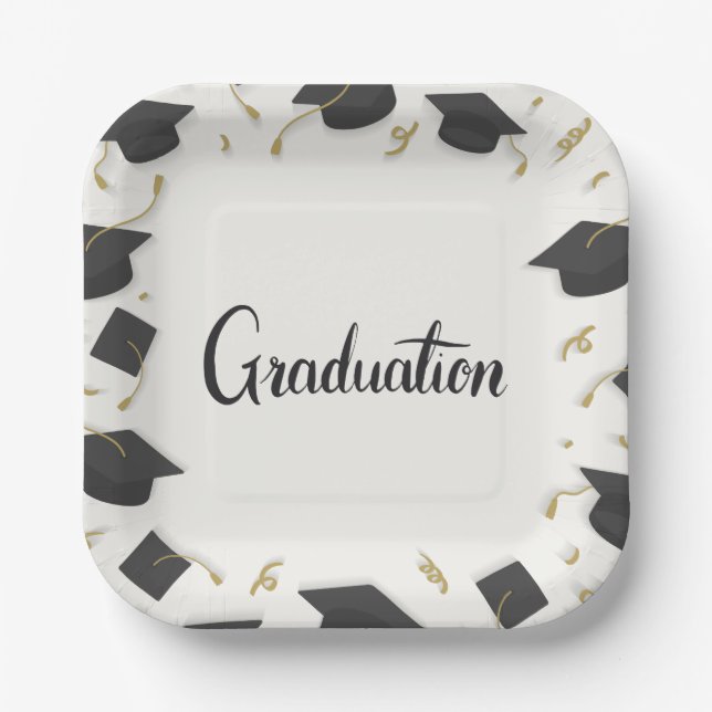 Assiettes En Carton White Cap & Confetti Graduation (Recto)
