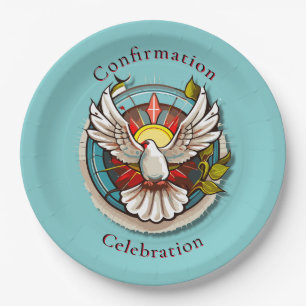 Assiettes En Carton White Dove Turquoise Blue Confirmation Célébration