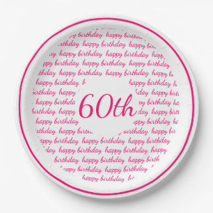 Assiettes En Carton White Hot Pink 60e Joyeuse Typographie d'anniversa