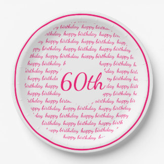 Assiettes En Carton White Hot Pink 60e Joyeuse Typographie d'anniversa