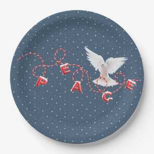 Assiettes En Carton White Peace Dove With Peace Text