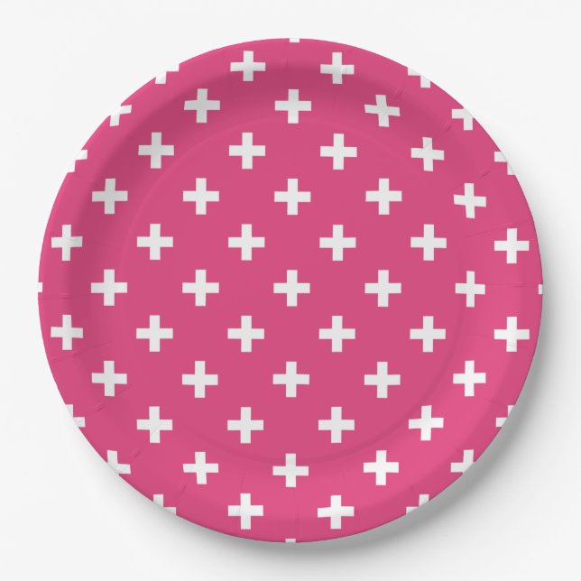 Assiettes En Carton White polka crosses on fuchsia (Devant)